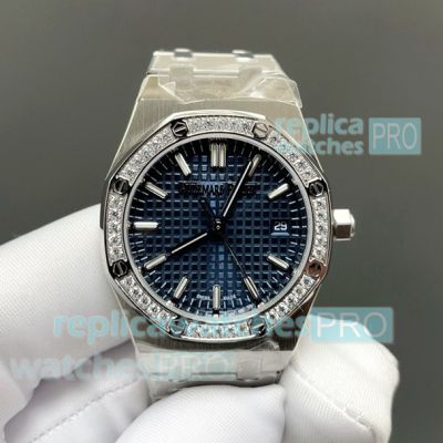B7 Factory Swiss Copy Audemars Piguet Royal Oak Blue Face Diamond Bezel Ladies Watch 